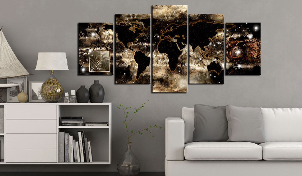 Weltkarte als Leinwandbild - Wandbild - Continents and stars