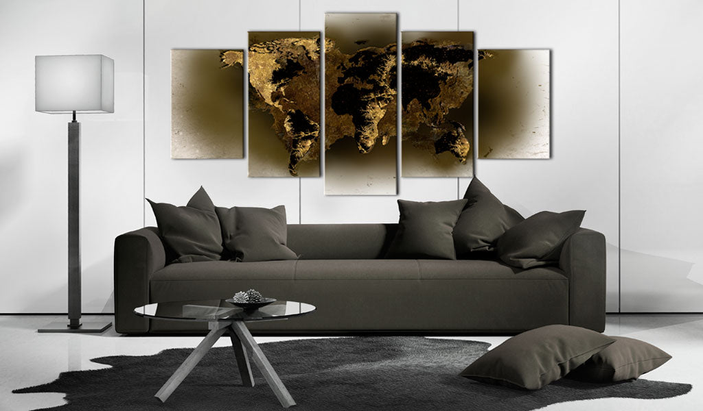 Weltkarte als Leinwandbild - Wandbild - Brass continents