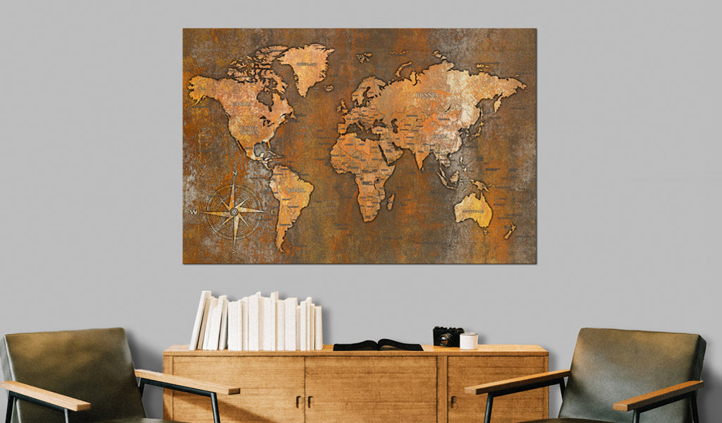 Weltkarte als Leinwandbild - Wandbild - Rusty World