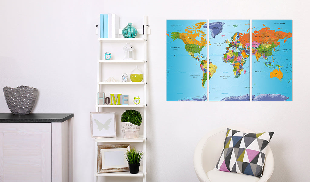 Weltkarte als Leinwandbild - Wandbild - World Map: Colourful Note
