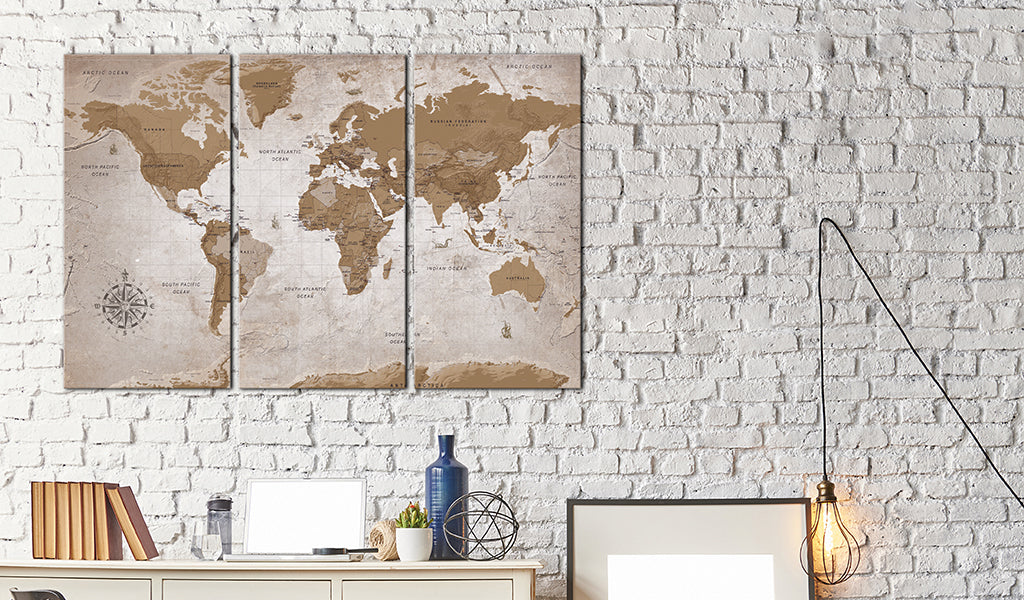 Weltkarte als Leinwandbild - Wandbild - Vintage Map: Oriental Travels