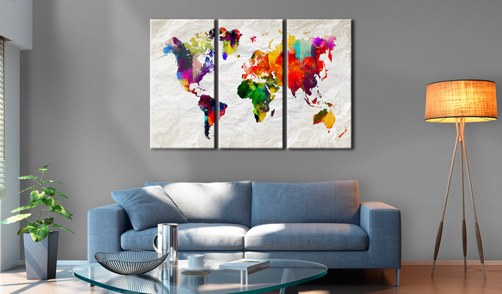 Weltkarte als Leinwandbild - Wandbild - World Map: Rainbow Madness II