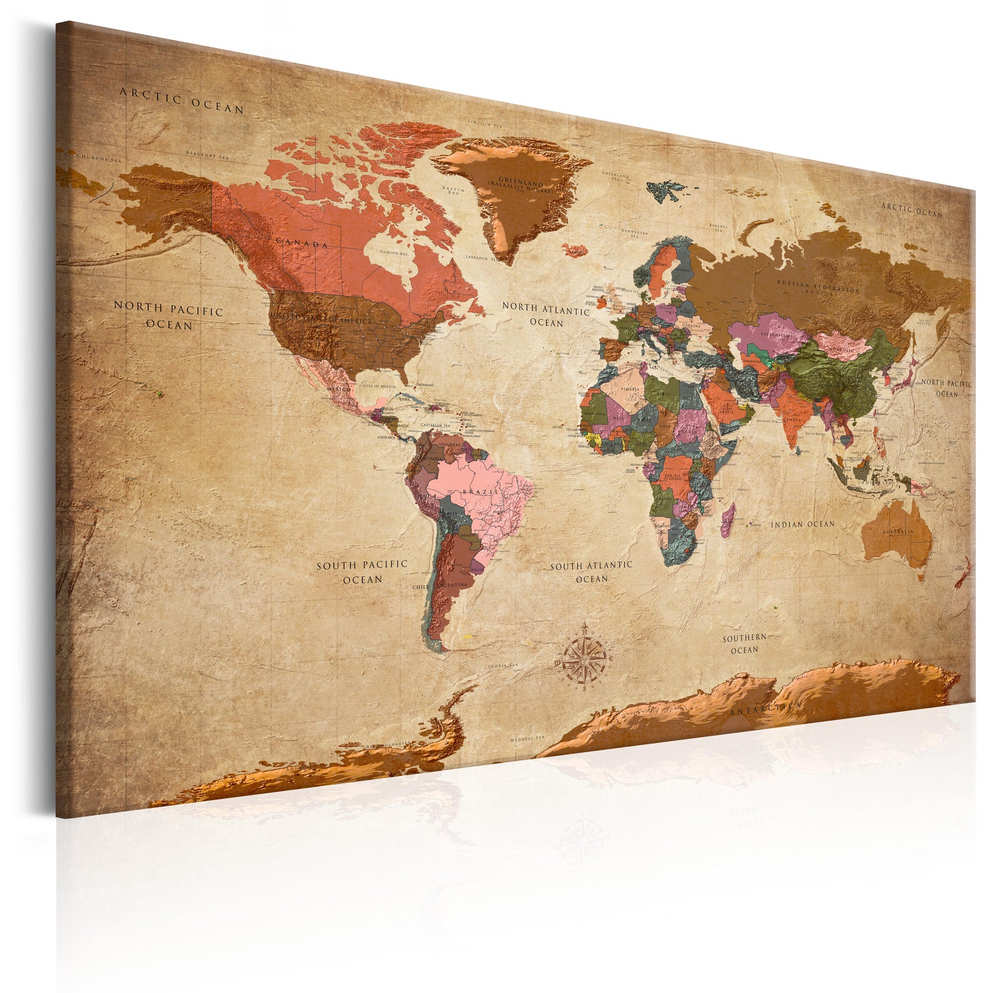 Weltkarte als Leinwandbild - Wandbild - World Map: Brown Elegance