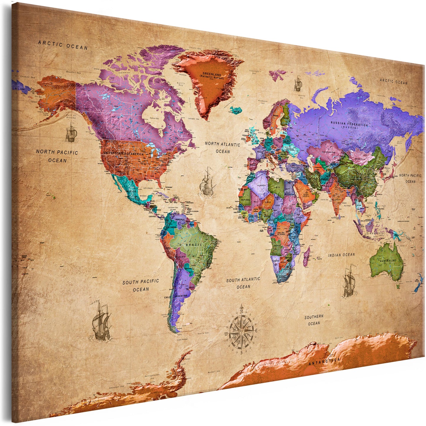 Weltkarte als Leinwandbild - Wandbild - Colourful Travels (1 Part) Wide