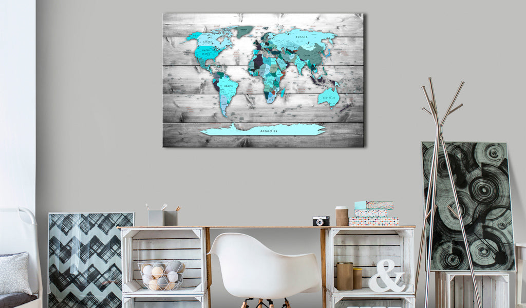 Weltkarte als Leinwandbild - Wandbild - World Map: Blue World