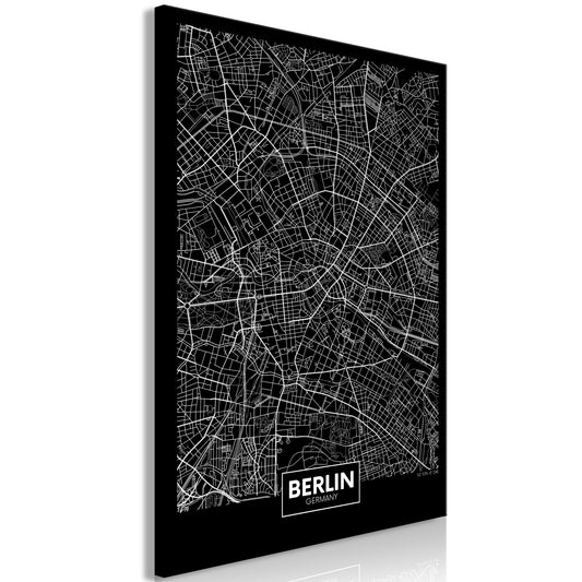 Weltkarte als Leinwandbild - Wandbild - Dark Map of Berlin (1 Part) Vertical