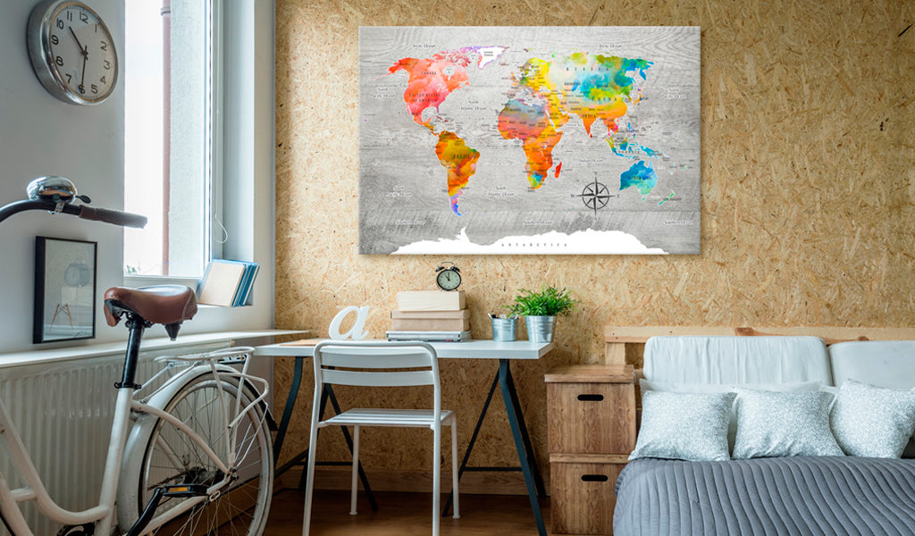 Weltkarte als Leinwandbild - Wandbild - Multicolored Travels