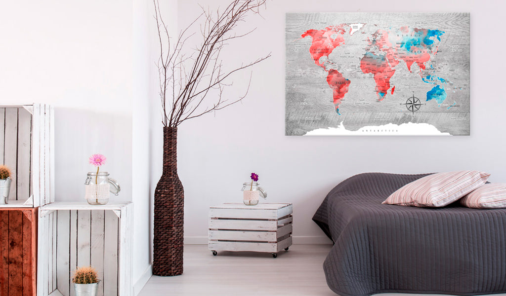 Weltkarte als Leinwandbild - Wandbild - World Map: Red Roam