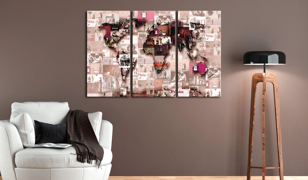 Weltkarte als Leinwandbild - Wandbild - Banksy Graffiti Collage