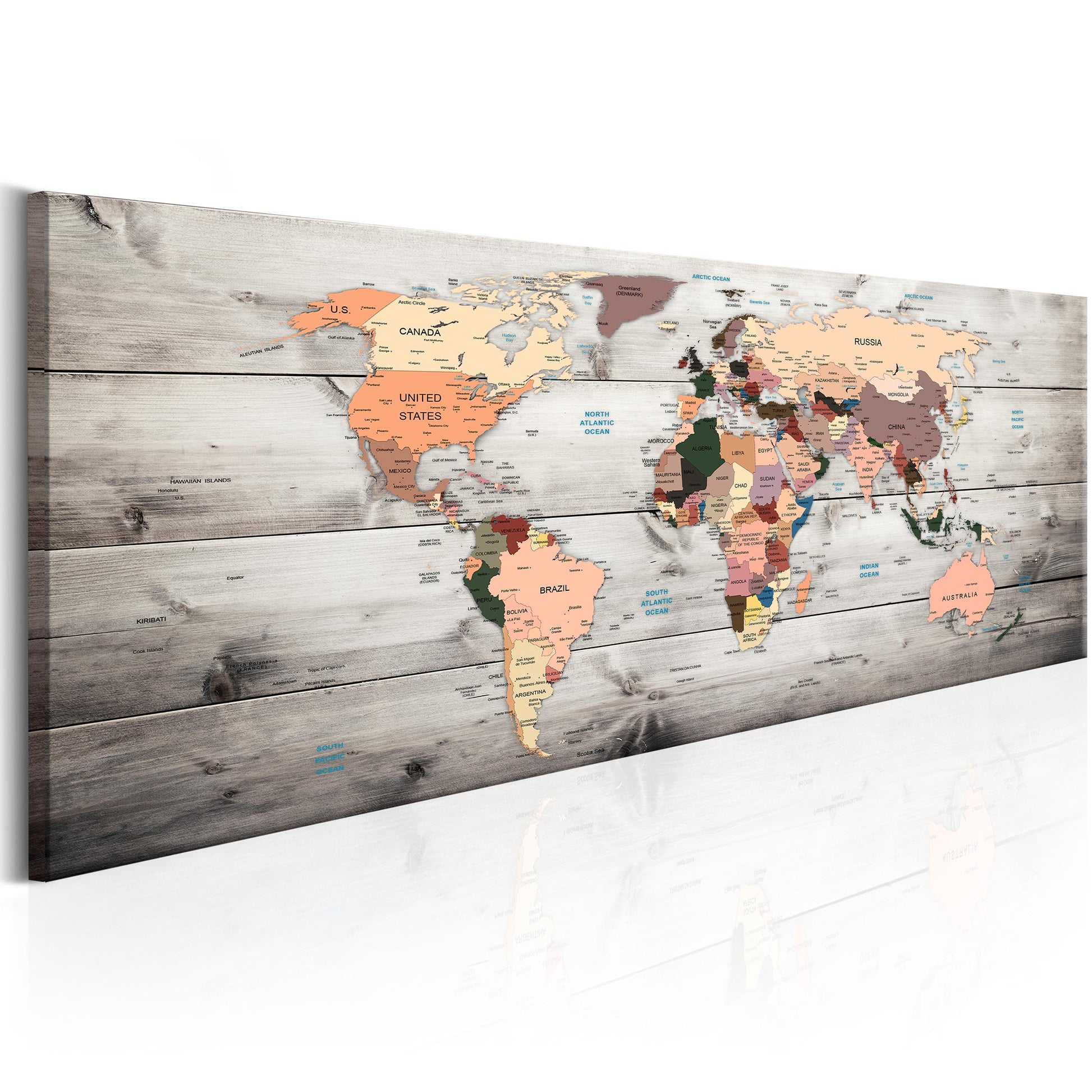 Weltkarte als Leinwandbild - Wandbild - World Maps: Wooden Travels