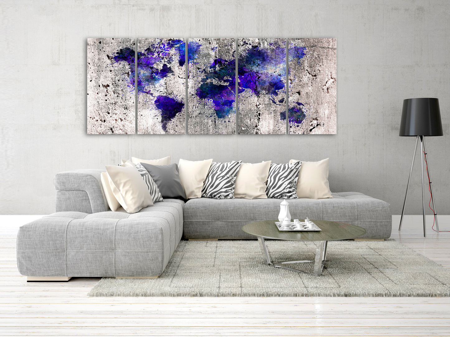 Weltkarte als Leinwandbild - Wandbild - World Map: Ink Blots (5 Parts) Narrow