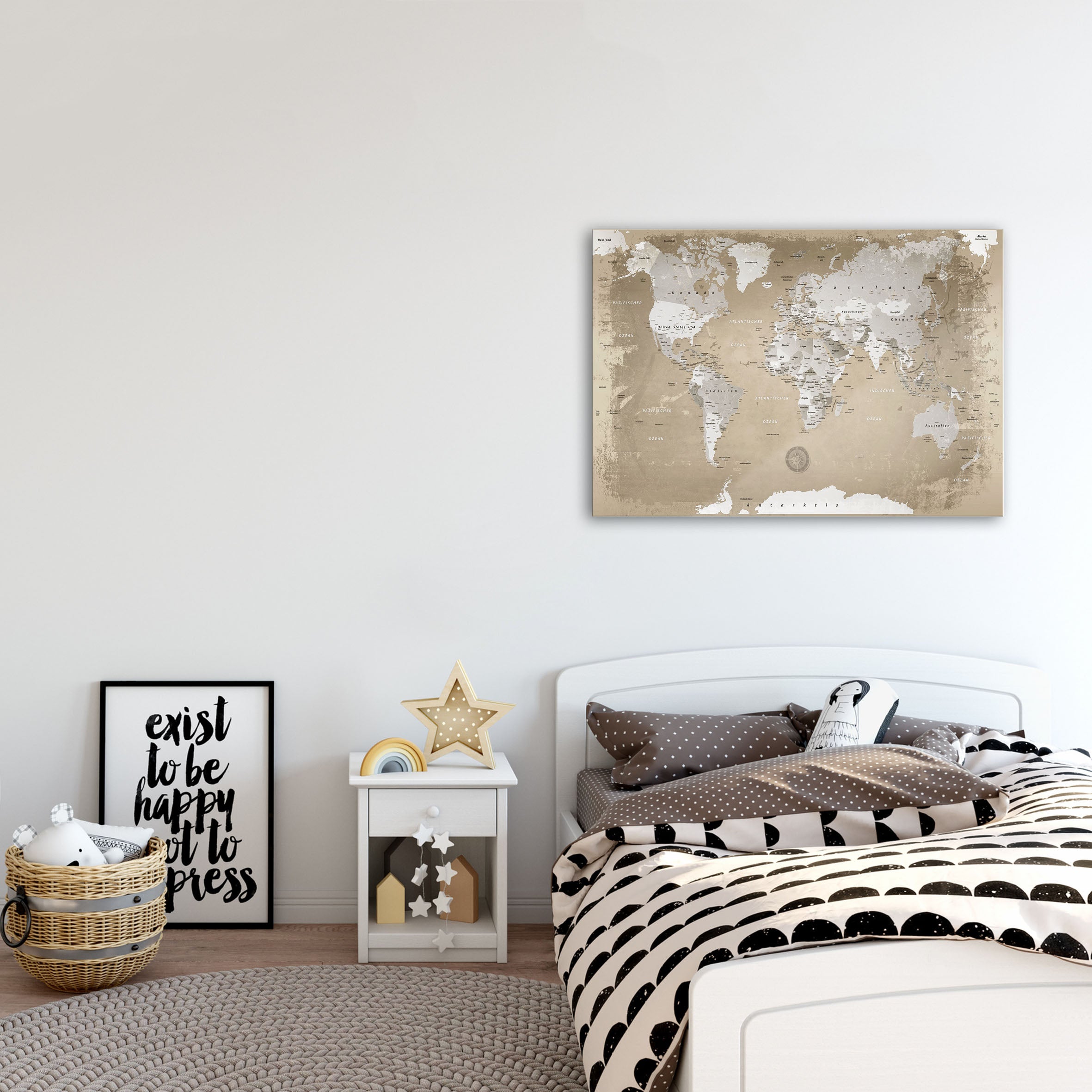 Echtglas Wandbild - Weltkarte Natur - WELTKARTEN24