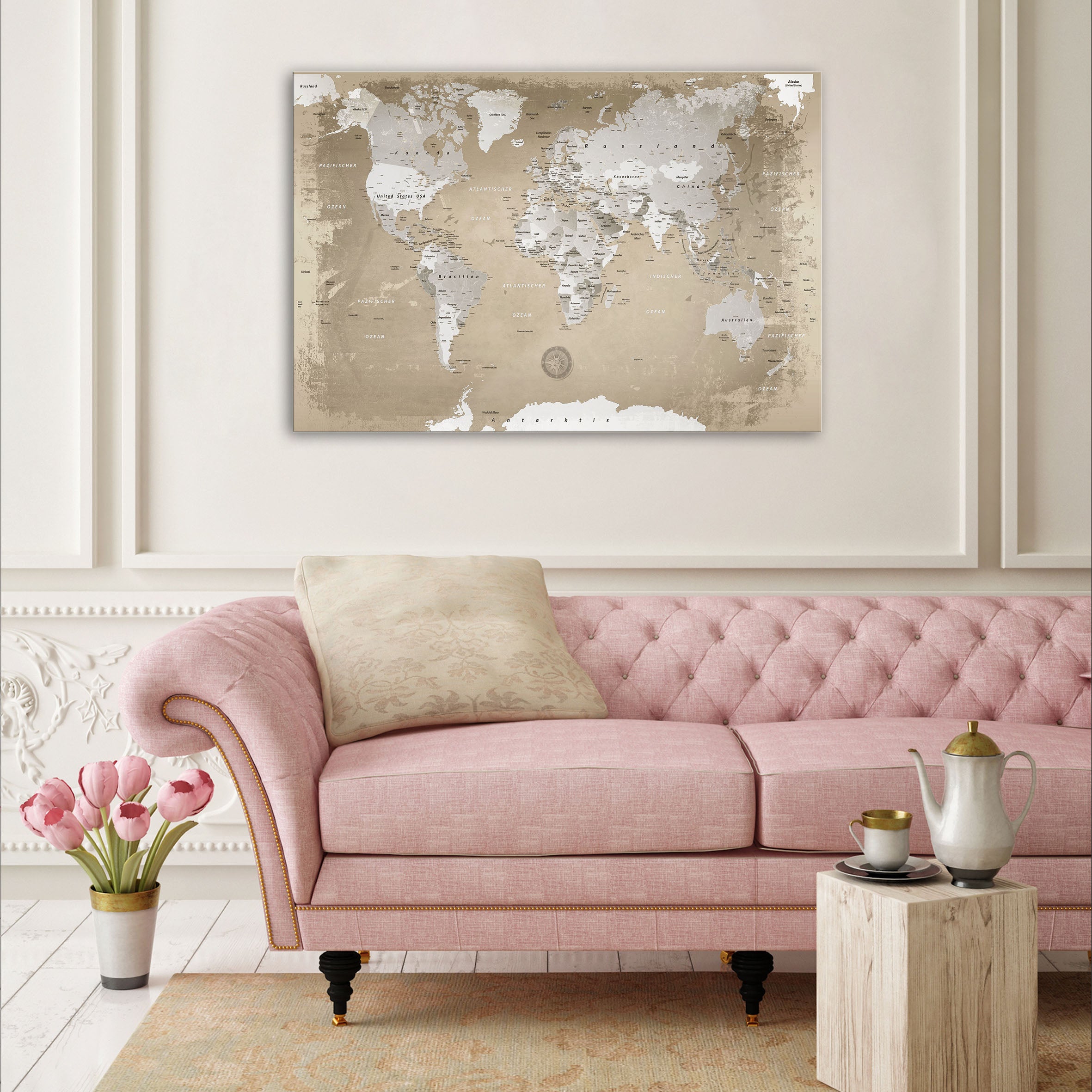 Echtglas Wandbild - Weltkarte Natur - WELTKARTEN24