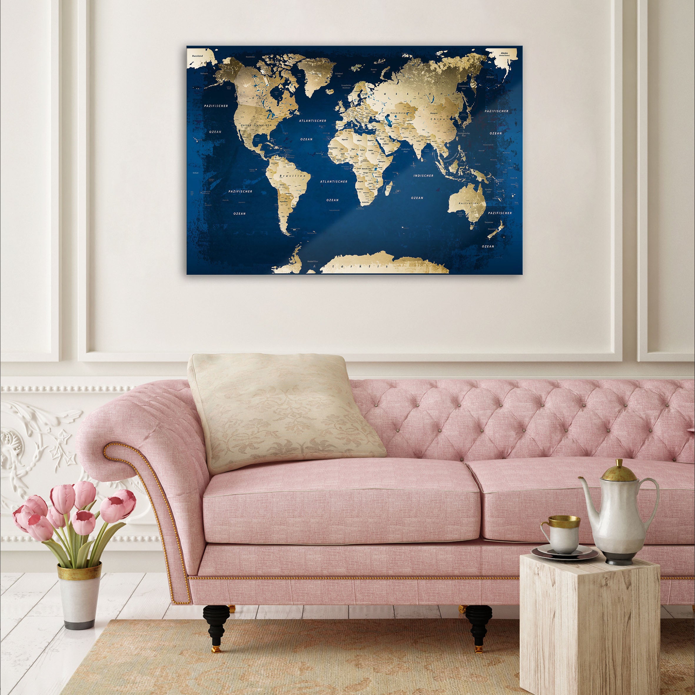 Echtglas Wandbild - Weltkarte Ocean - WELTKARTEN24