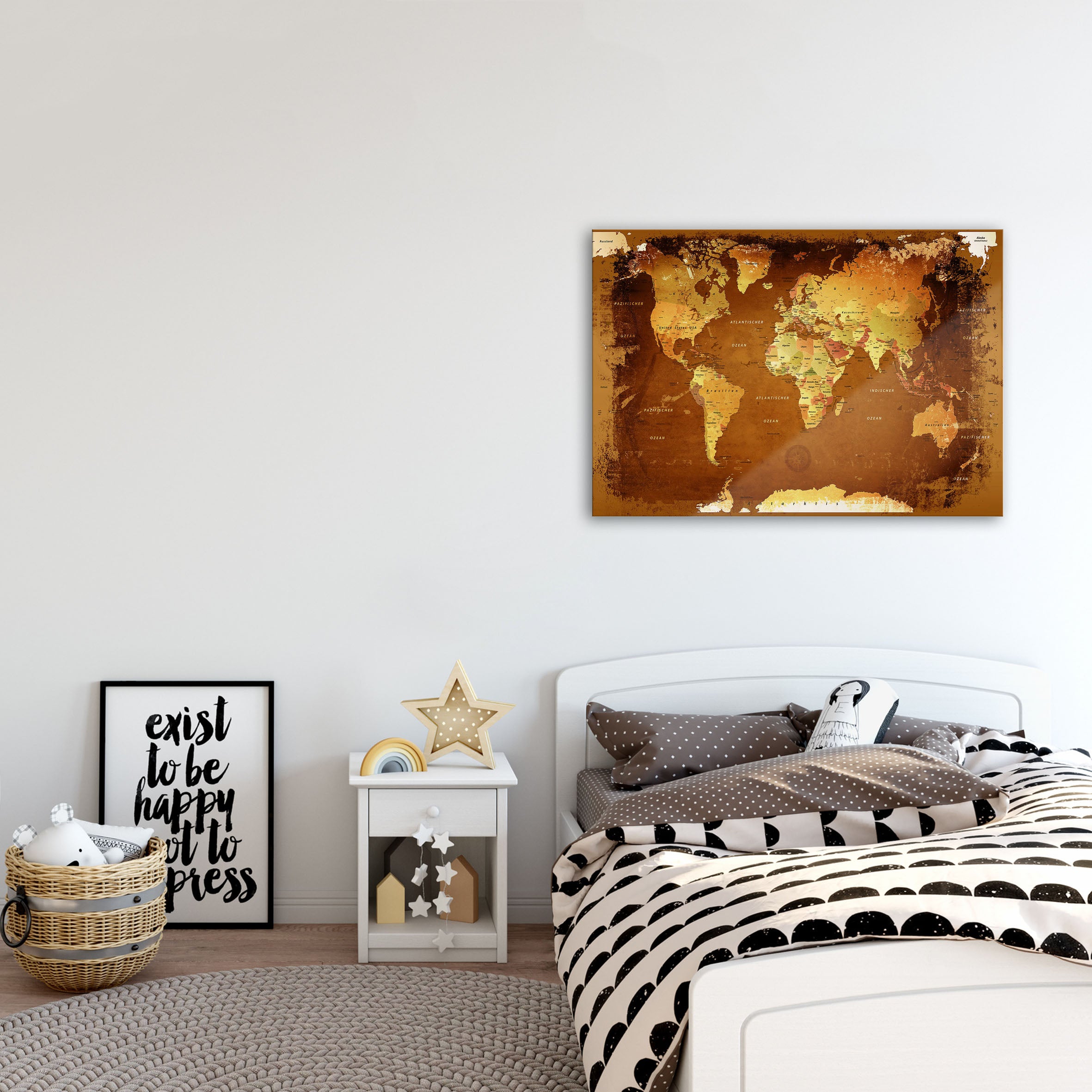 Echtglas Wandbild - Weltkarte Retro Bunt - WELTKARTEN24