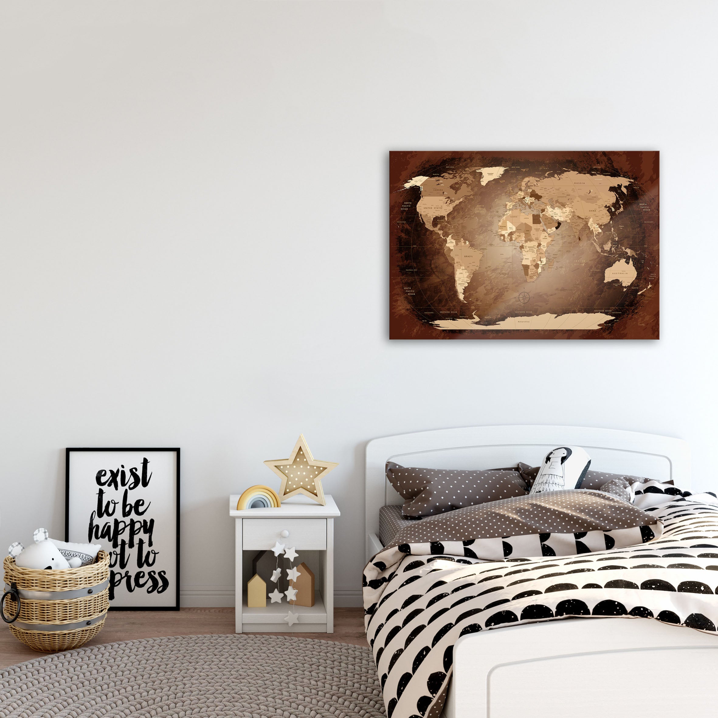 Echtglas Wandbild - Weltkarte Antik - WELTKARTEN24