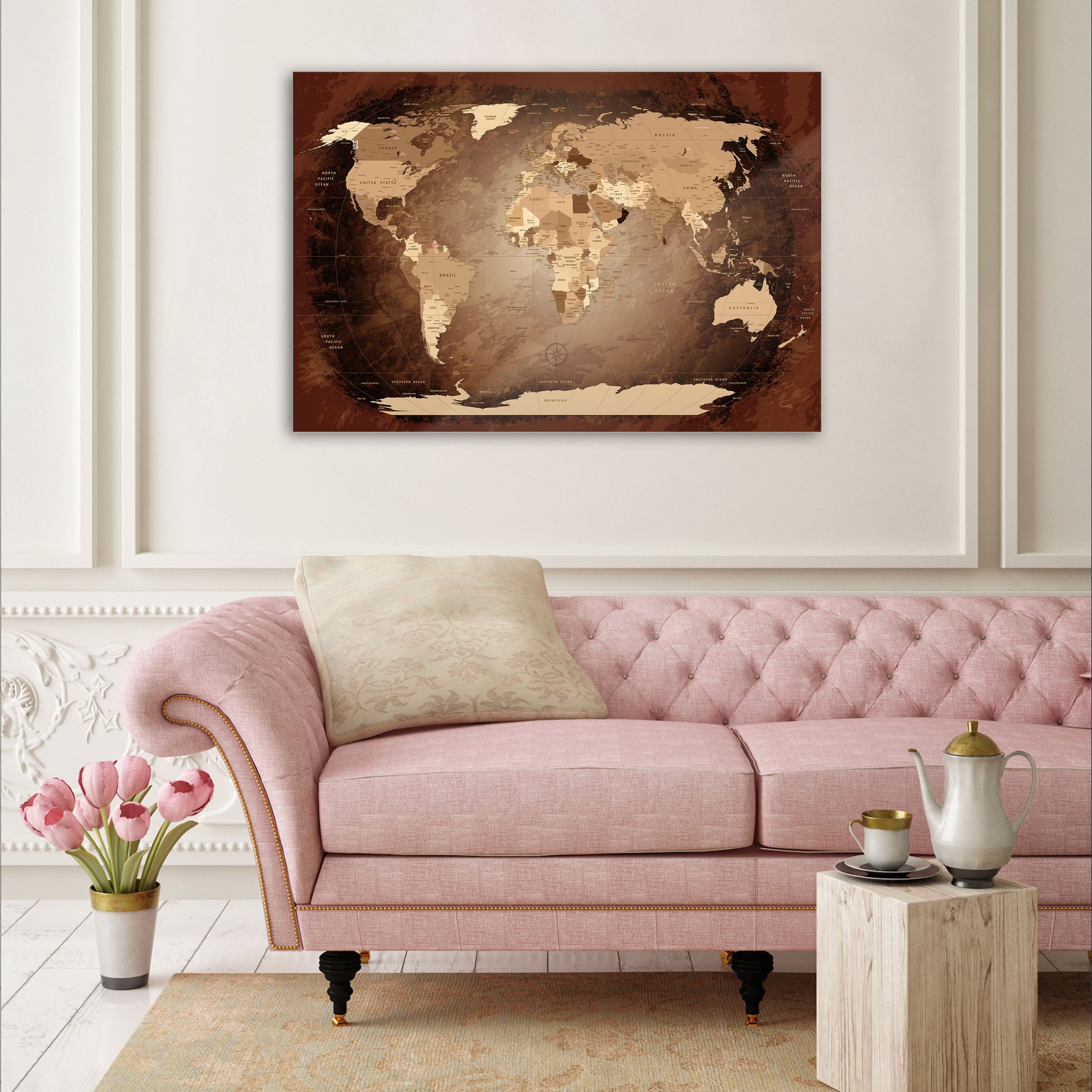 Echtglas Wandbild - Weltkarte Antik - WELTKARTEN24