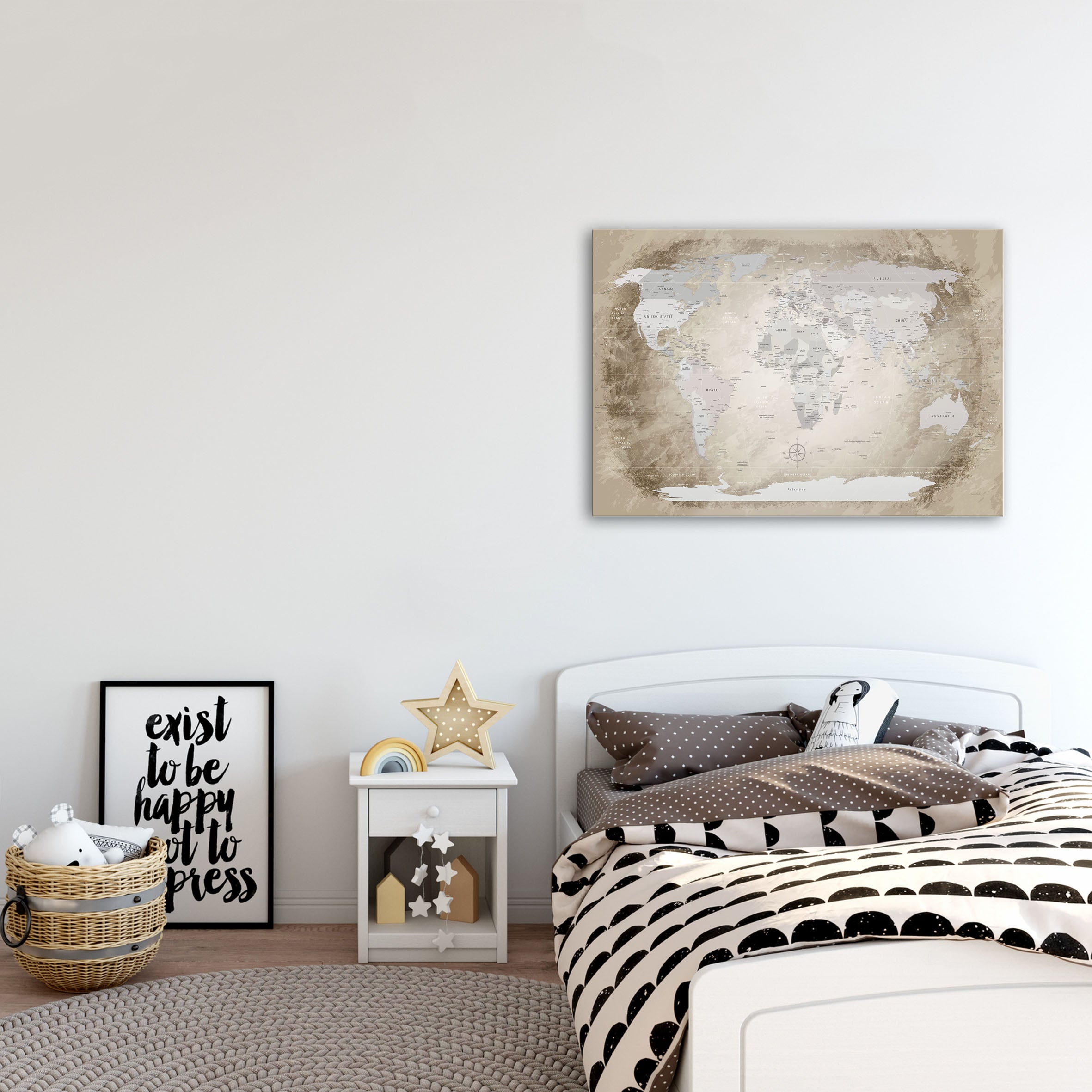 Echtglas Wandbild - Weltkarte Beige - WELTKARTEN24