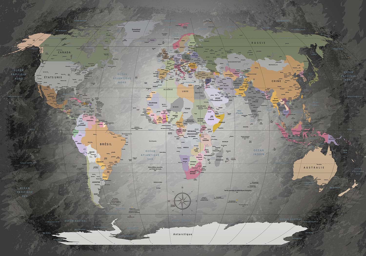 Premium Poster - World Map Edelgrau - WELTKARTEN24